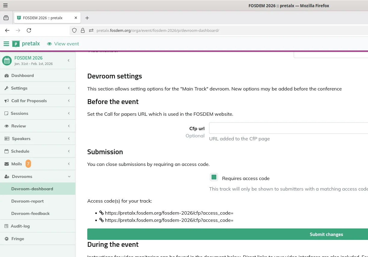 Devroom dashboard showing require access code